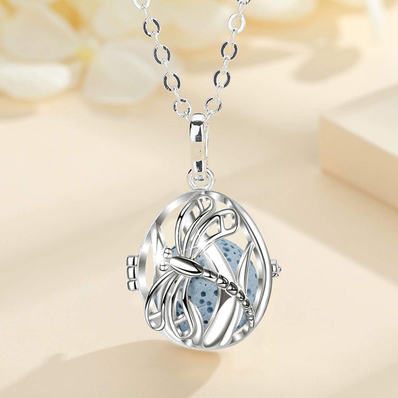 INFUSEU Aromatherapy Necklace Dragonfly Pendant for Women Essential Oil Diffuser Jewelry Large Lava Rock Stone Unique Aroma Perfume Spiritual Gifts for Meditation Yoga - Image 2